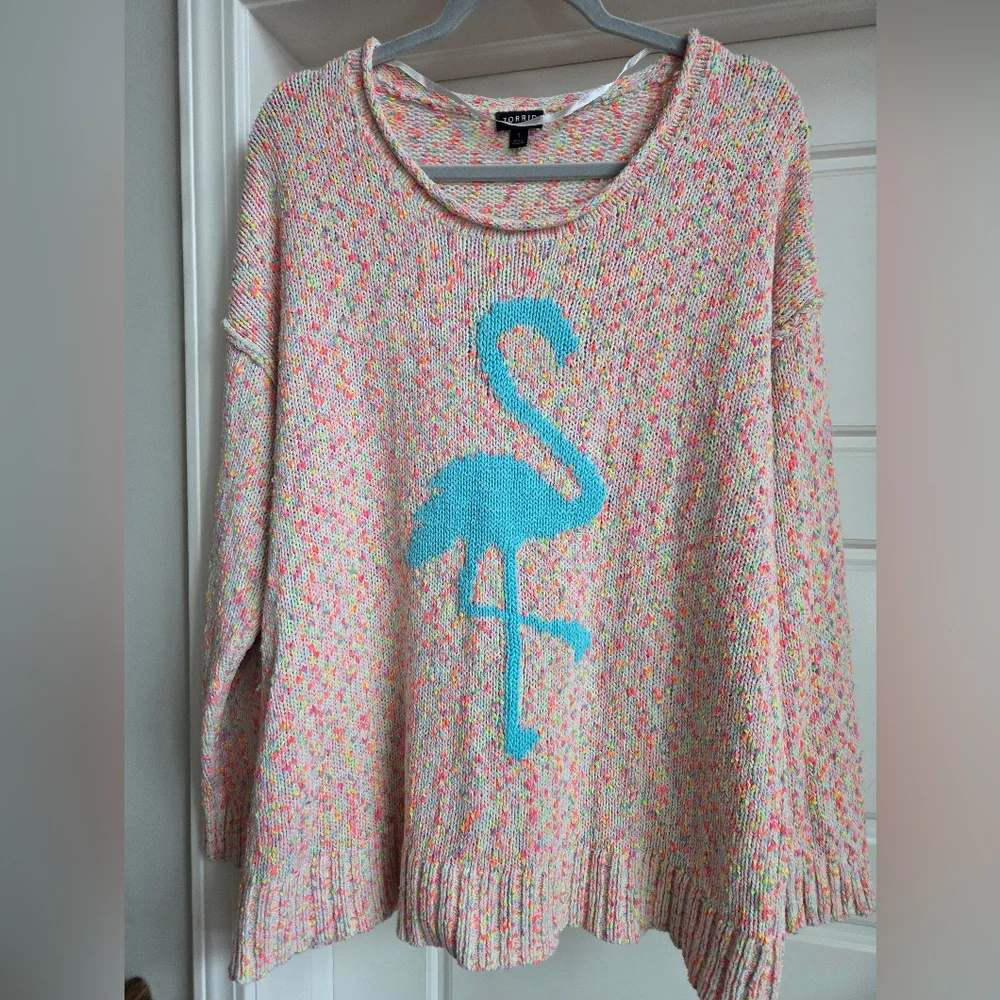Torrid 1x Multicolor Vibrant Speckled Flamingo Sweater